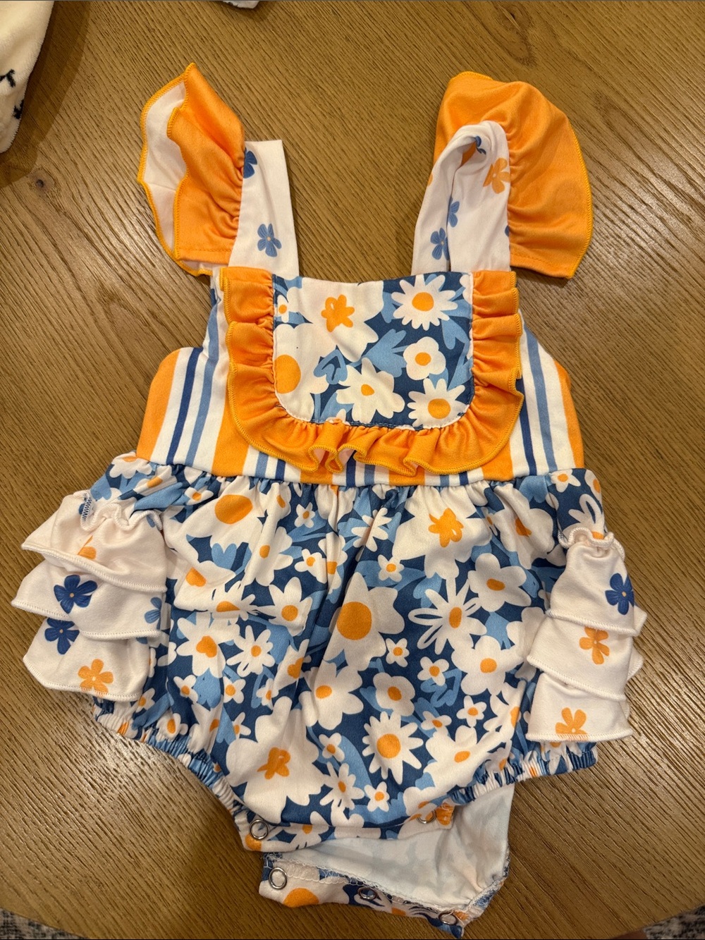 Blue & Orange Floral Ruffle Baby Romper - NWOT